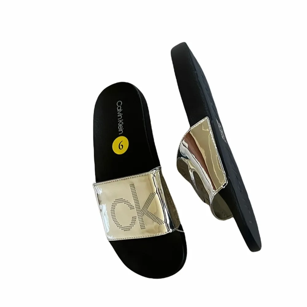 NWT Calvin Klein Silver Logo CK Logo Slide Sandal - Image 2