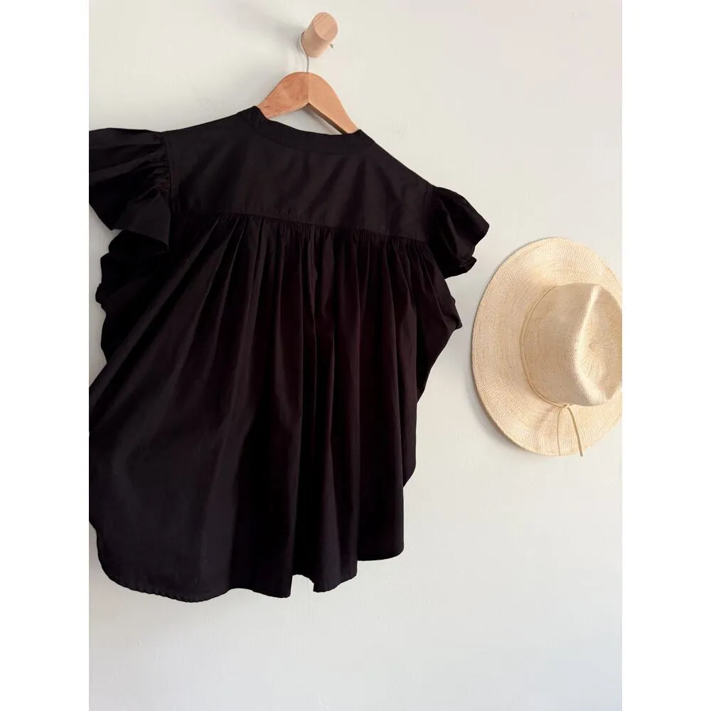 Madewell | NWT | Poplin Shirred Button-Up Shirt in Jet Black | Sz M - Image 11