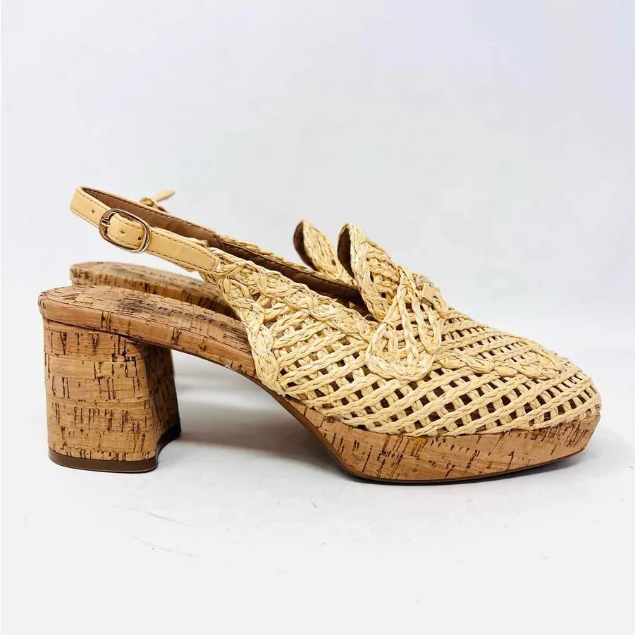 AEROSOLES Women's Santiago Raffia Platform Pumps in Natural Size 10 Block Heels - Image 2