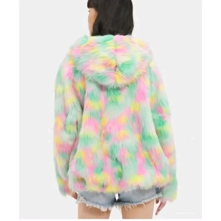 Ugg Womens Clove Faux Fur Oversized Jacket Lemon Lime Aura Sz XS/S NWT - Image 3