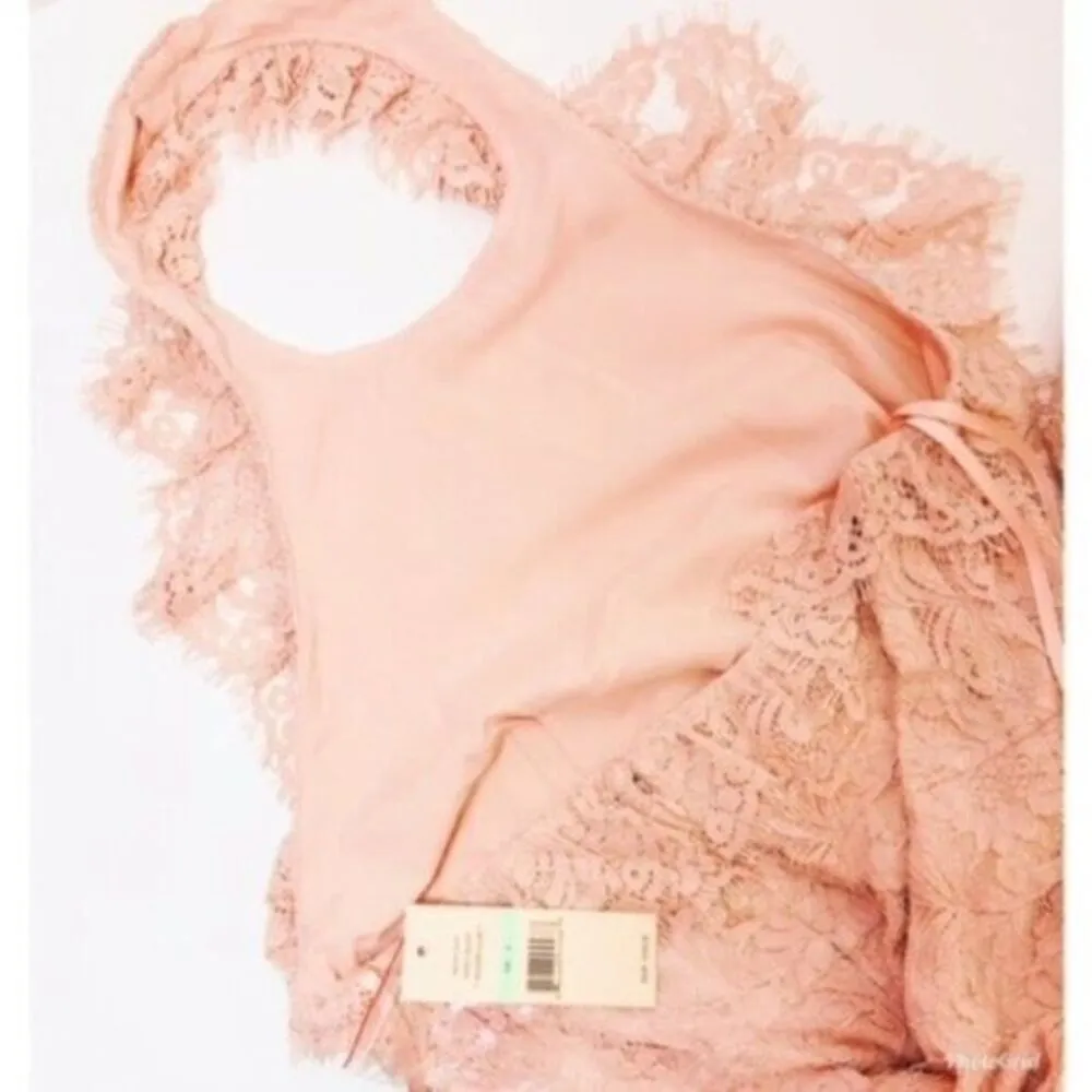 NWT NANETTE LEPORE Plus Sz 16 LACE HALTER MIDI DRESS RUFFLE NECK BLUSH PINK - Image 6