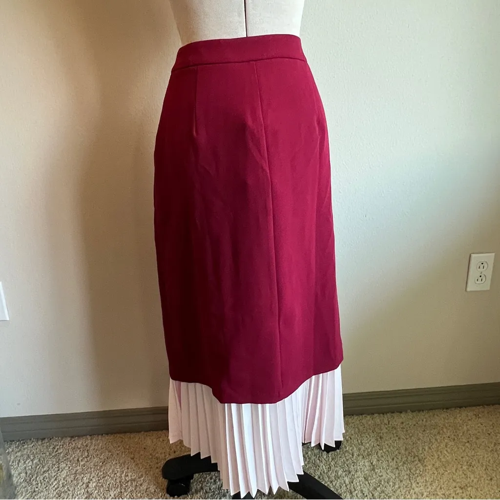 Commense Elegant Two Tone Burgundy Red and Light Pink Pleated Maxi Skirt NWT Size M - Image 3