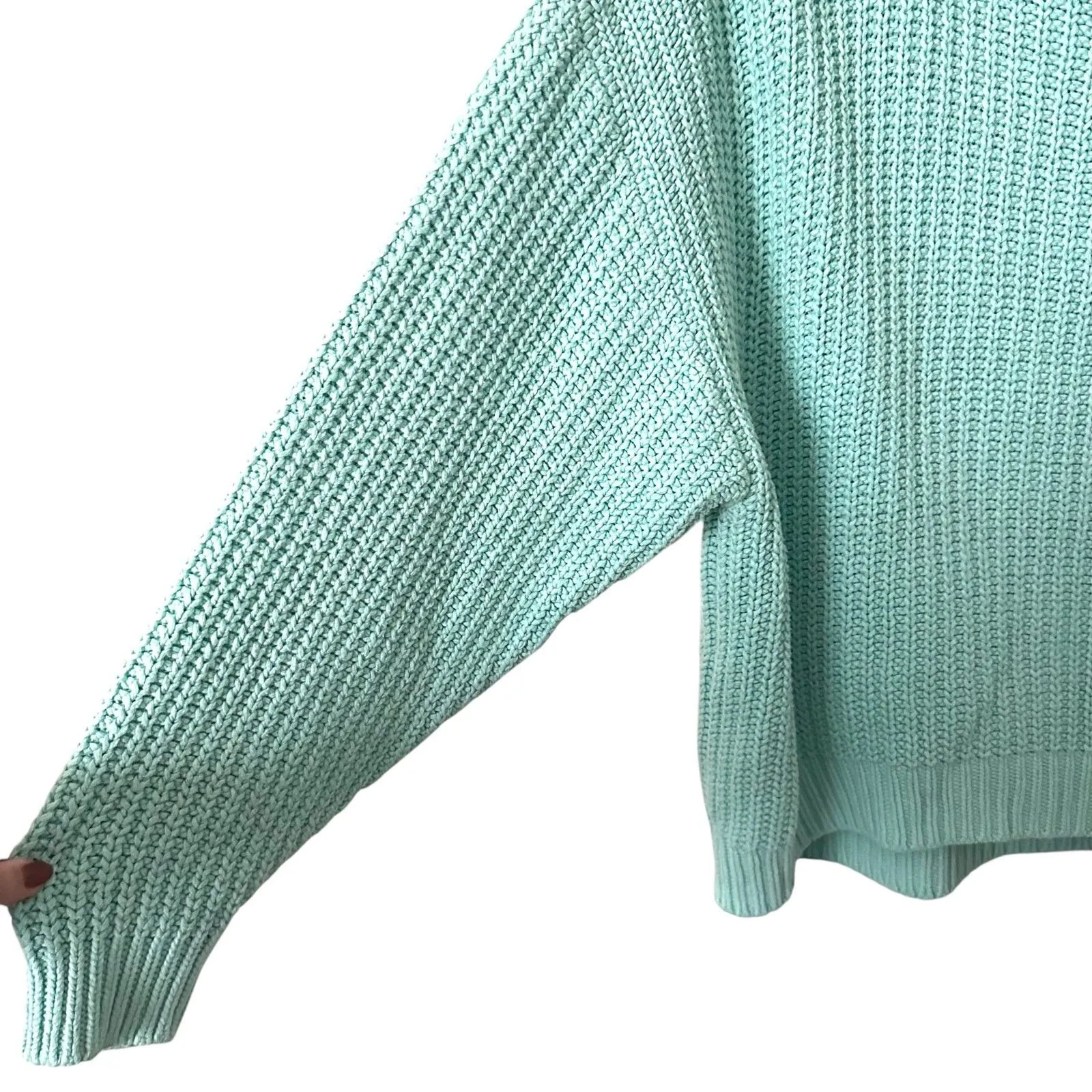 FREE PEOPLE Swim Too‎ Deep Oversized Turtleneck Sweater Aqua Small - Image 4