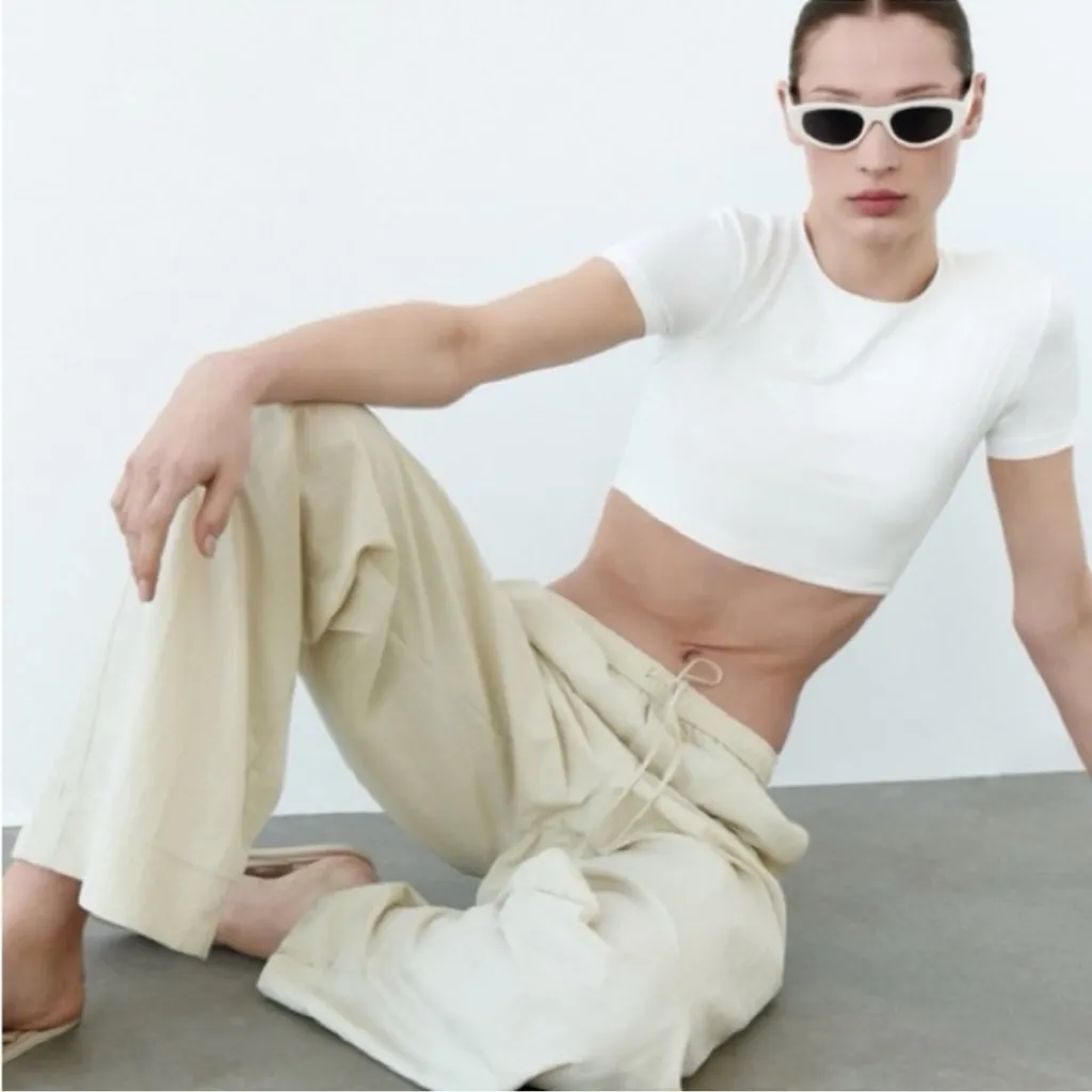 Zara Cream Wide-Leg Pants - Image 2
