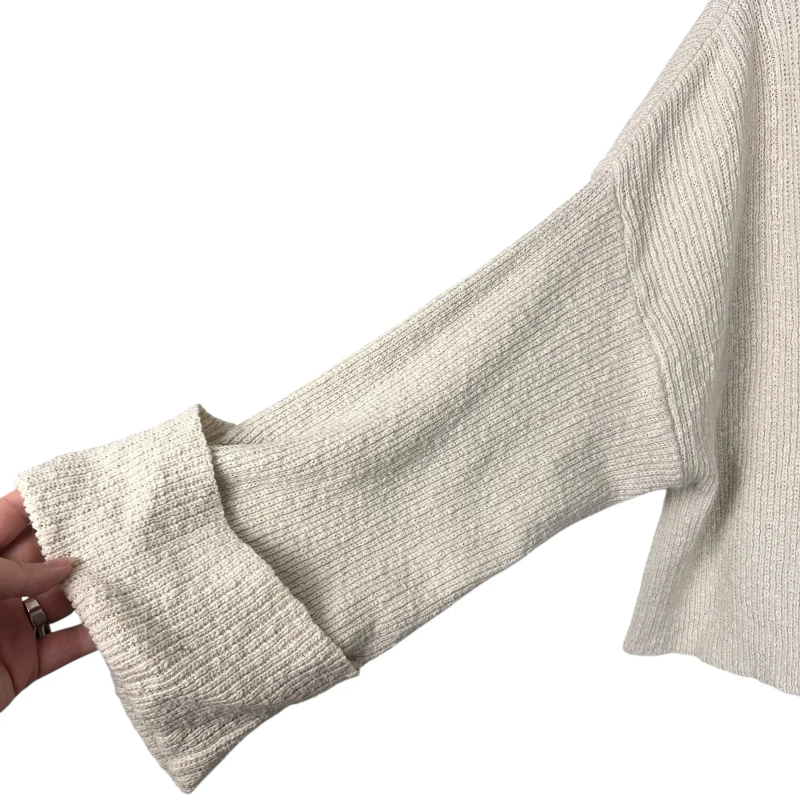 ASOS Ecru Knit Boxy Drop Sleeve Ribbed Long Crop Sweater Cotton Blend Size 4 - Image 8