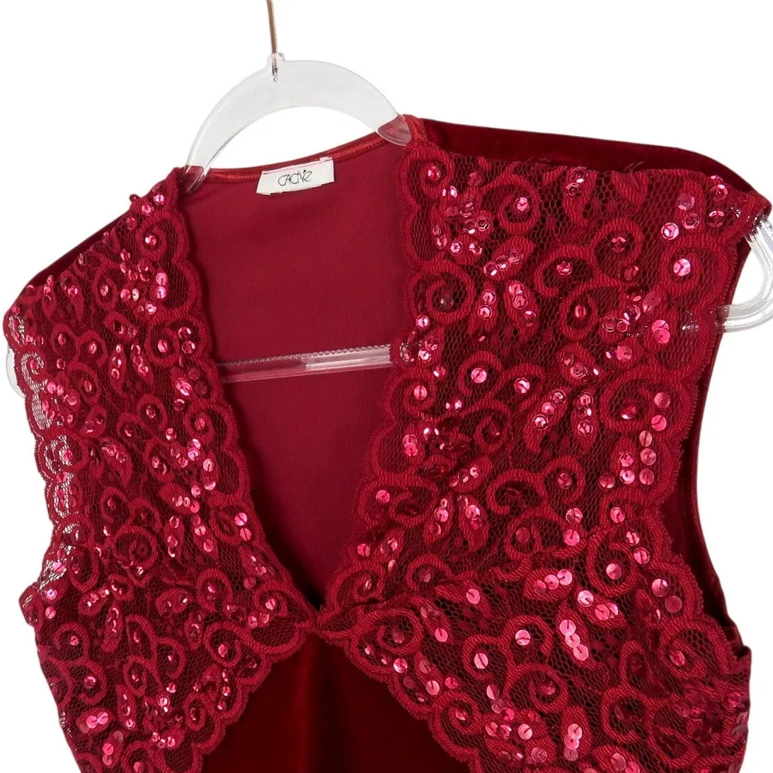 Y2k Cache Red Velvet Lace Blouse XS - Image 2
