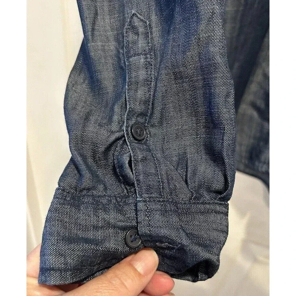 Banana Republic Factory 100% Lyocell Chambray Button Up Shirt Ruffle‎ Hem Small - Image 3