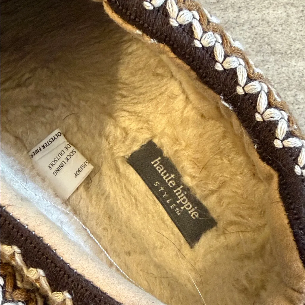 Haute Hippie Brown Mules with Patterned Trim - Image 3