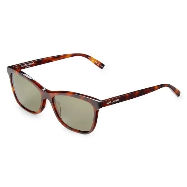 Saint Laurent YSL Logo Tortoise Shell Havana Green Cat Eye Square Sunglasses - Image 2