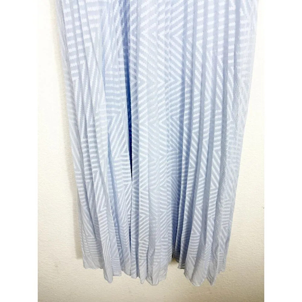 ASOS DESIGN Ruched Front Pleated Midi Dress Size 6 Smocked Waist Texture Blue - Image 10