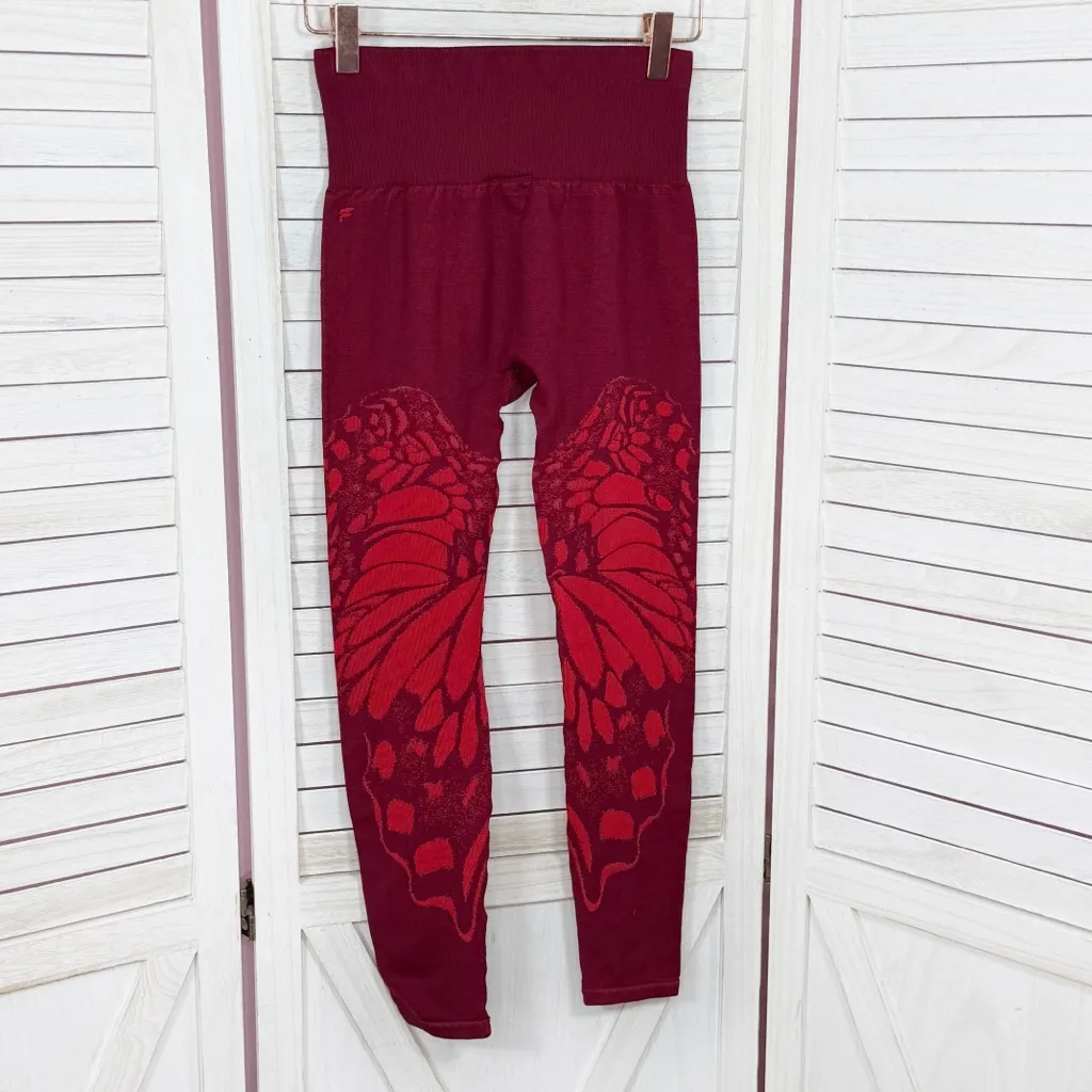 Fabletics High Waist Seamless Butterfly Wings Crop Leggings Burgundy Red‎ Small - Image 4