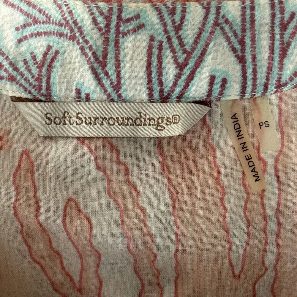 Soft Surroundings Shirt Women Small Petite Cream Multicolor Coral Reef Tunic Top - Image 7