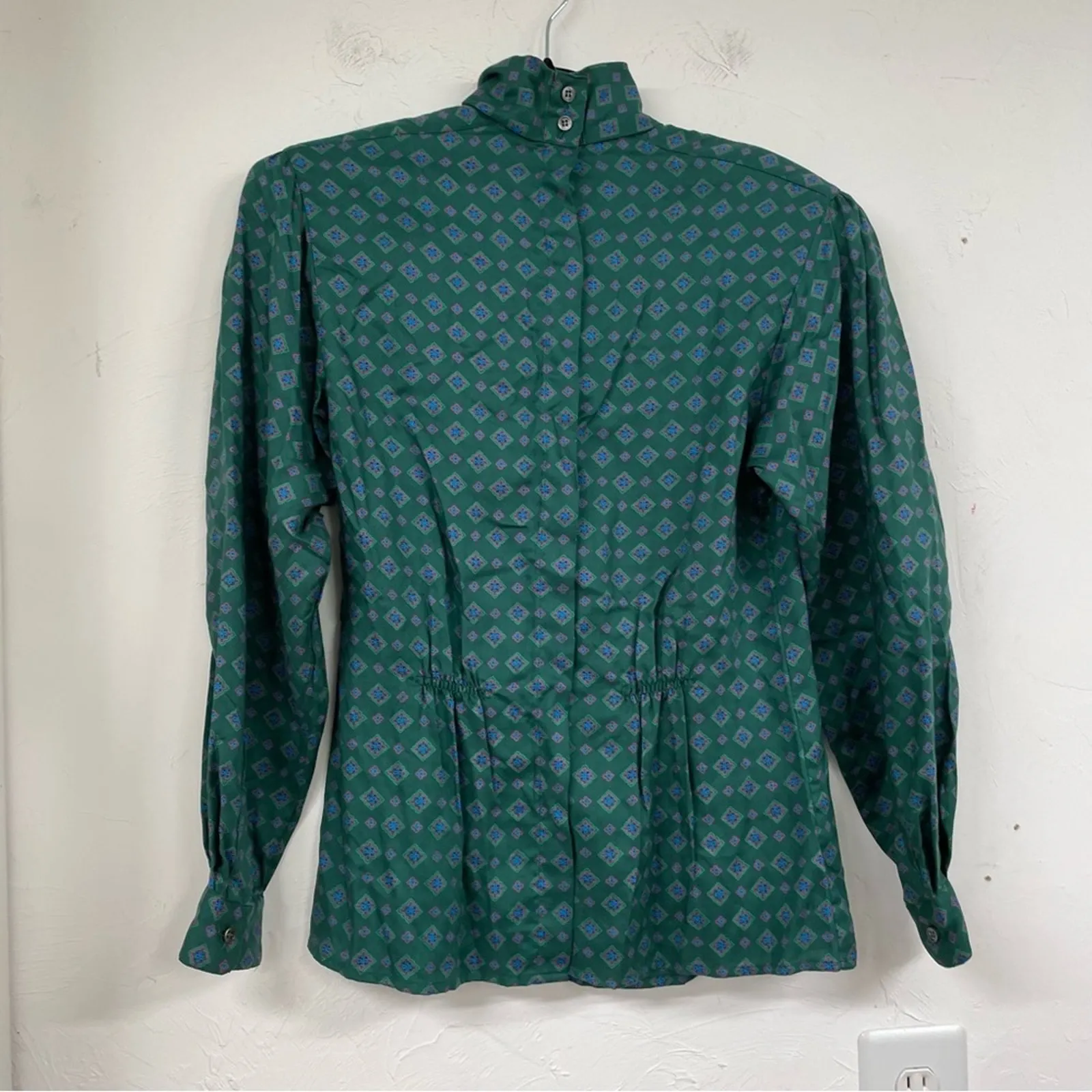 Vintage Evan Picone Green Geometric Print Long Sleeve Blouse Womens 12 1980s - Image 9