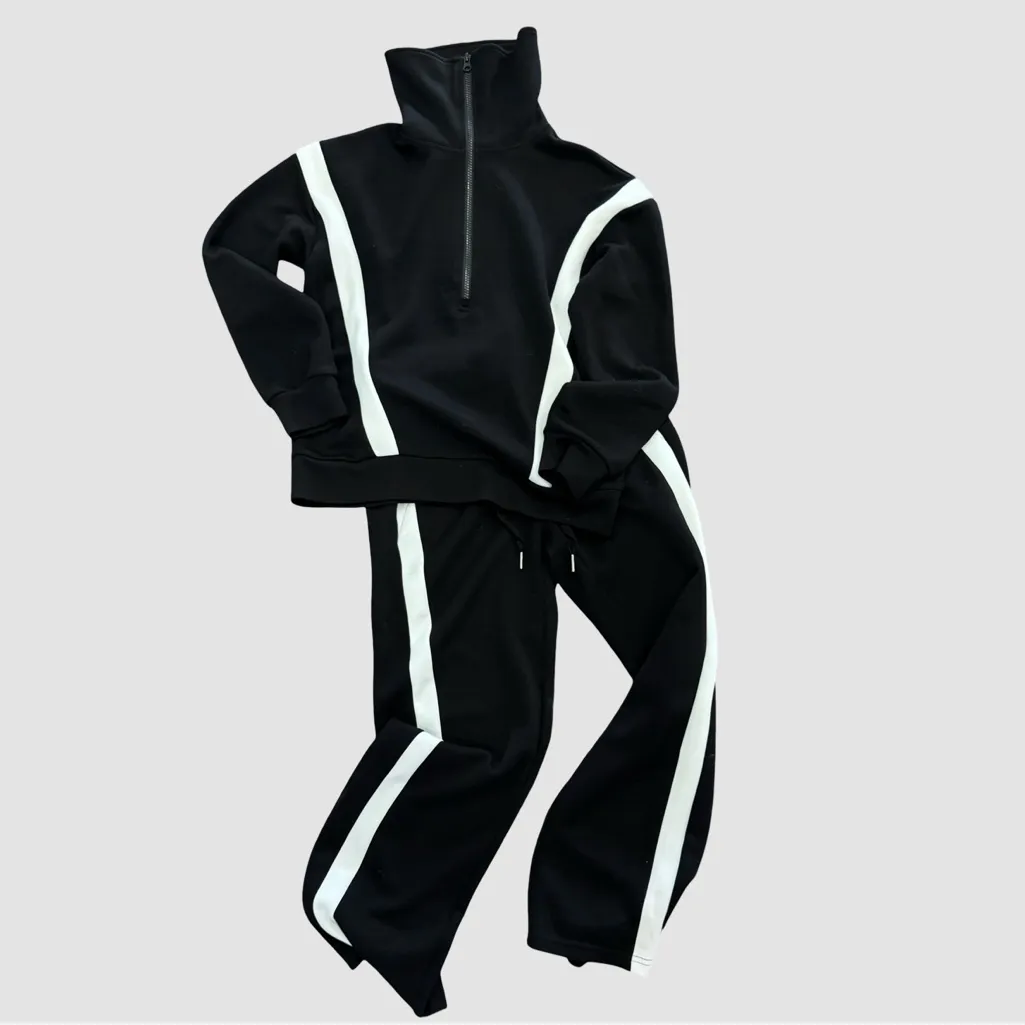 XIEERDUO Set Lounge Set Half Zip Sweatshirt & Wide Leg Sweatpant Tracksuit Black Size XS - Image 2