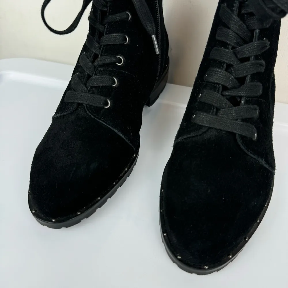 Soludos Riley Lace Up Combat Boots Sz 7 Black Suede Ankle Bootie - Image 7