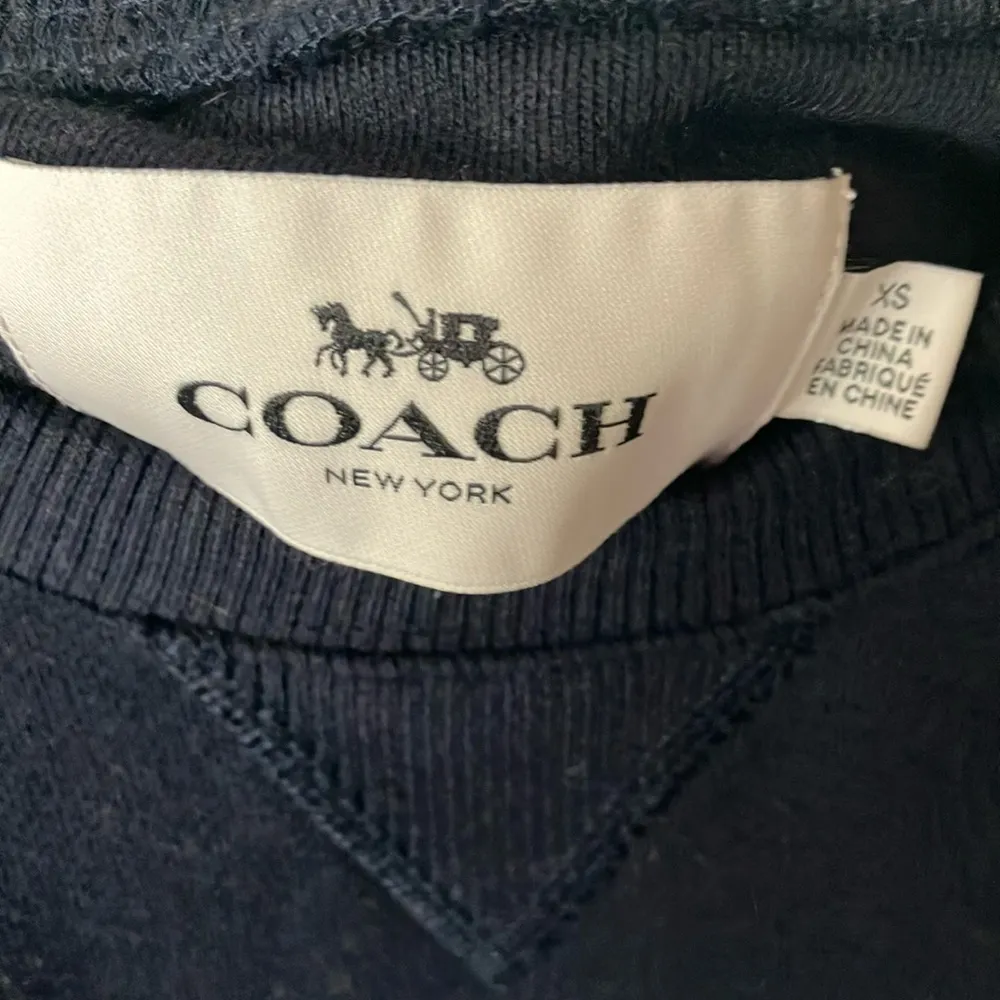 Coach: Navy Blue sweatshirt- Raccoon Design- Leather & Shearling- XS - Image 2