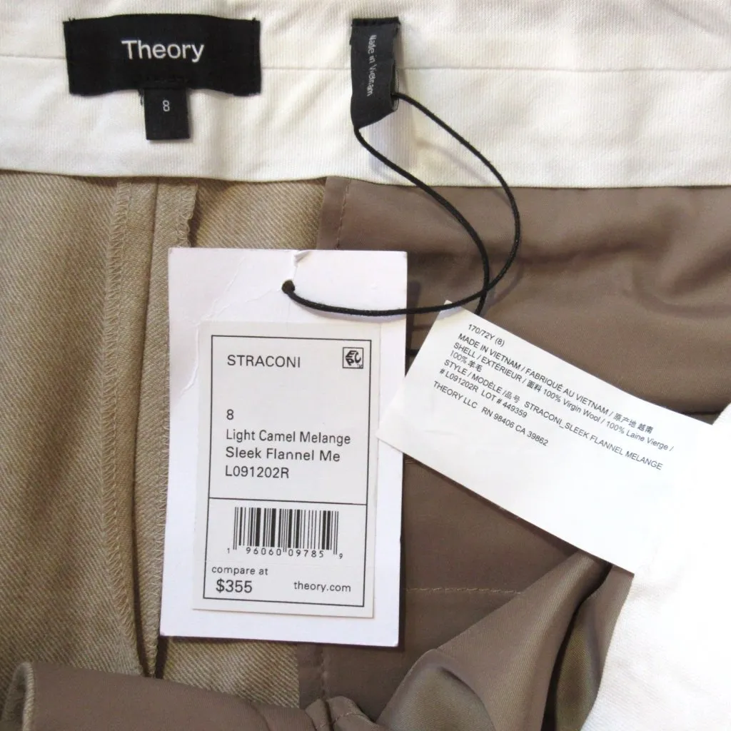 NWT THEORY Straconi in Light Camel Melange Pleated Sleek Flannel Wool Pants 8 - Image 6