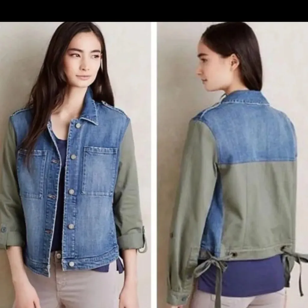 Anthropologie Pilcro Demim Military Jacket Blue Size M - Image 2