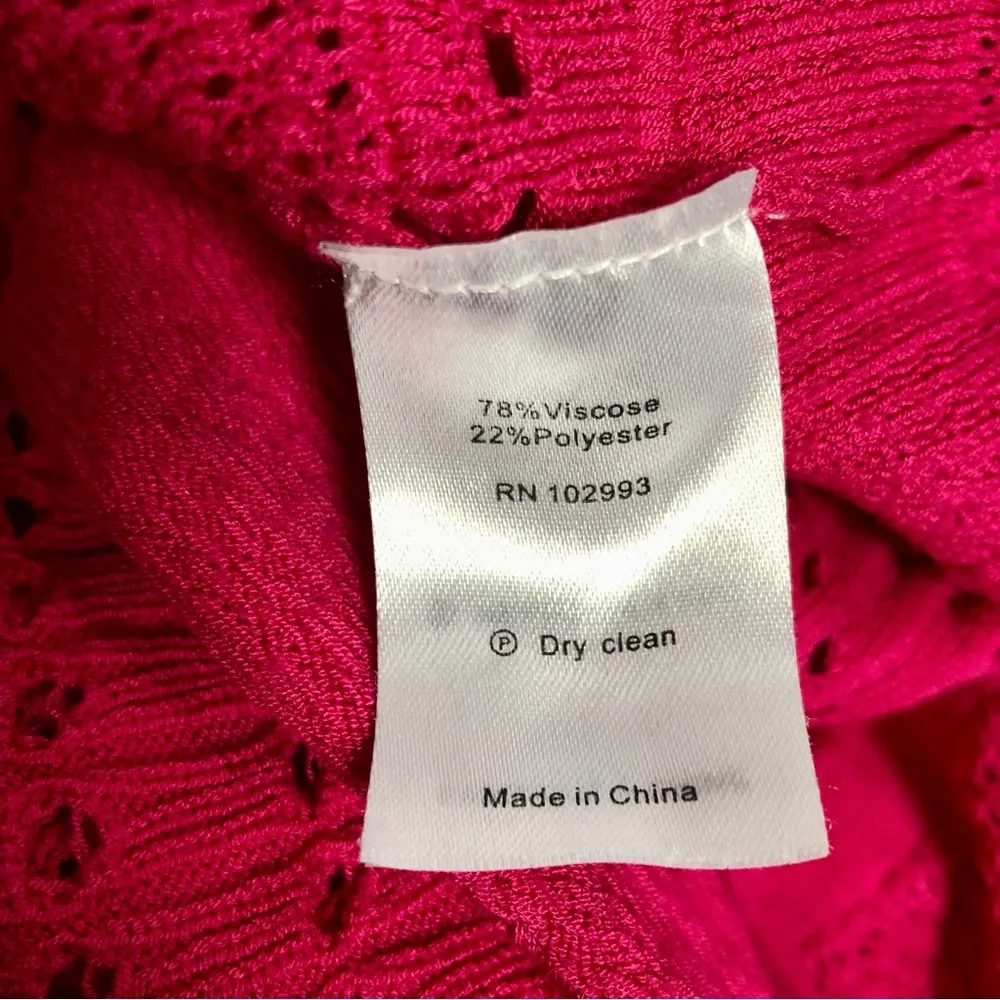 Esteban Cortazar Collective Stretchy Midi Dress Hot Pink Crochet Wedding Guest L - Image 16