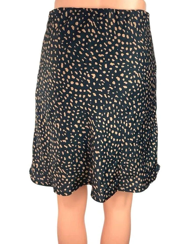 Urban Outfitters Black Animal Print Silk Satin Slip Knee Length Skirt Size M - Image 3