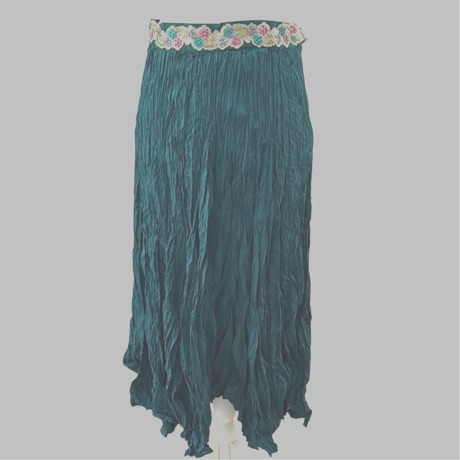 Anthropologie Chaudry teal green gold beaded embellished maxi skirt M boho Size M - Image 3