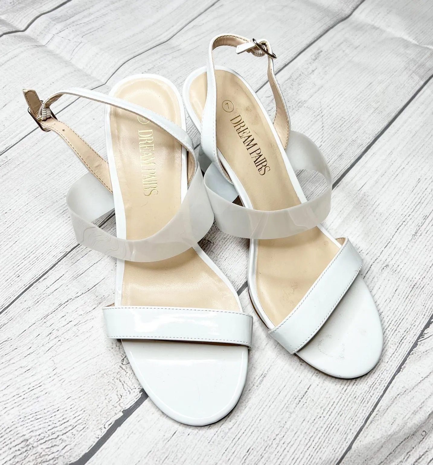 Dream Paris Heels White Slingback Open Toe Strappy Dress Sandals Shoes Size 7 - Image 2