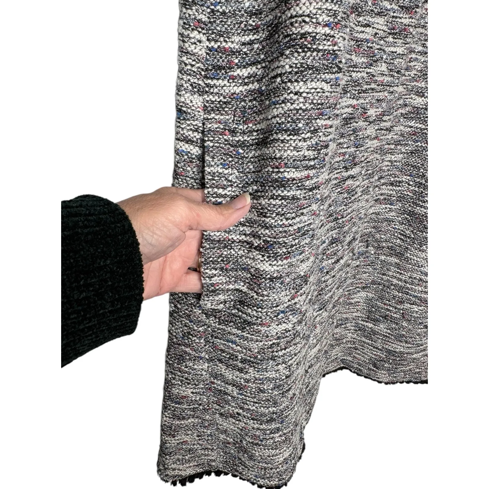 LOFT Petite Textured Tweed Dress Black White Pink Blue Fringe Sleeveless Medium - Image 7