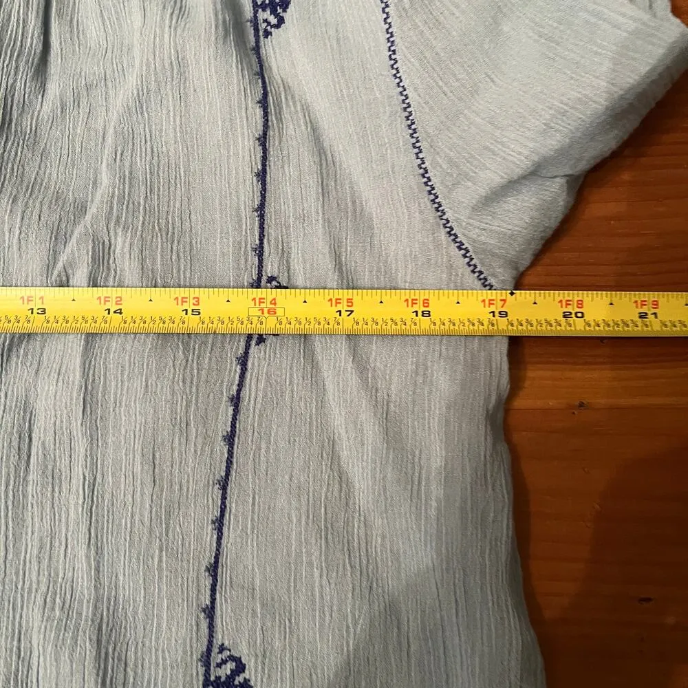 J. Crew Women's Blue Cotton Peasant Boho Tie Blouse Size 2 - Image 7