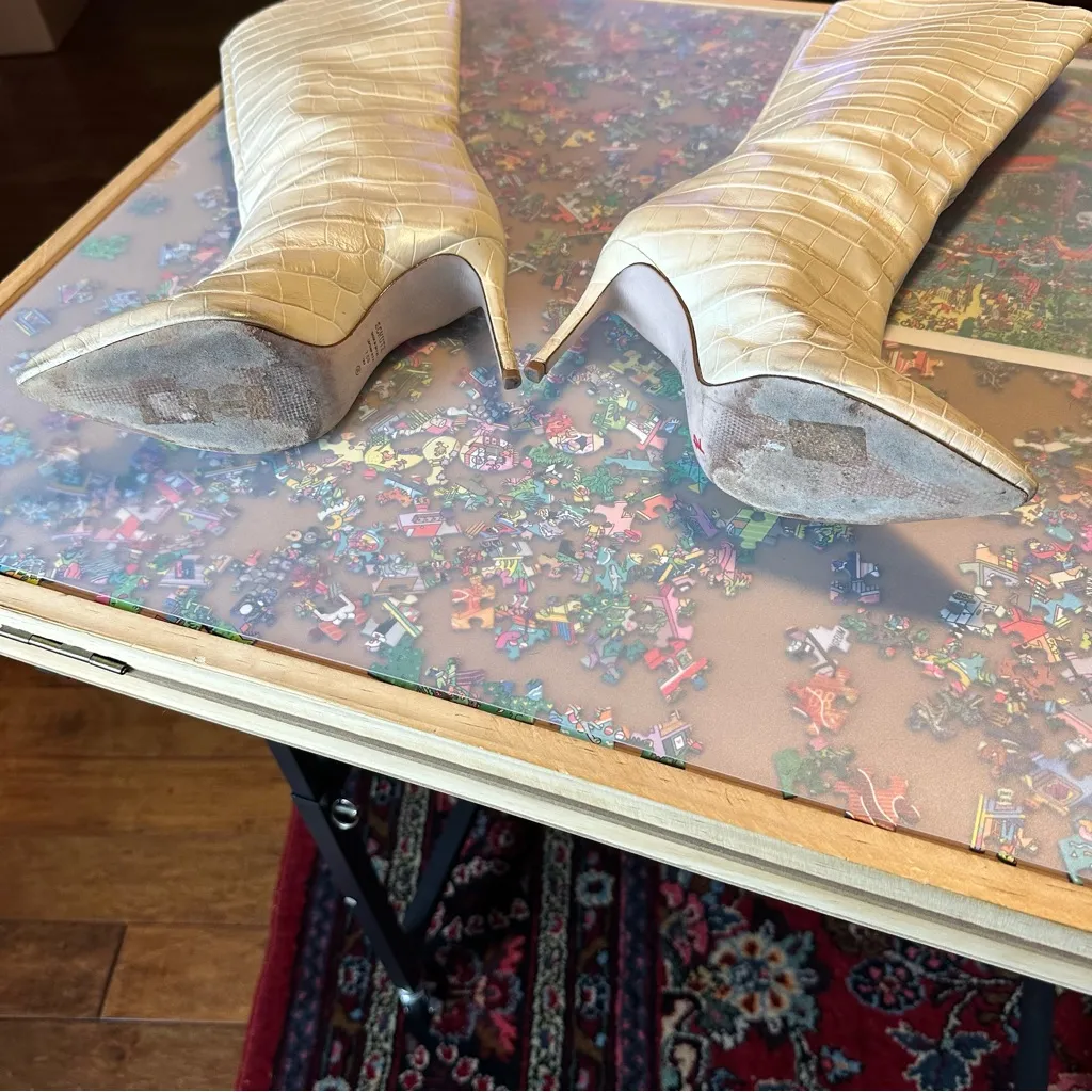 Schutz Crocodile Embossed Leather Boots - Image 10