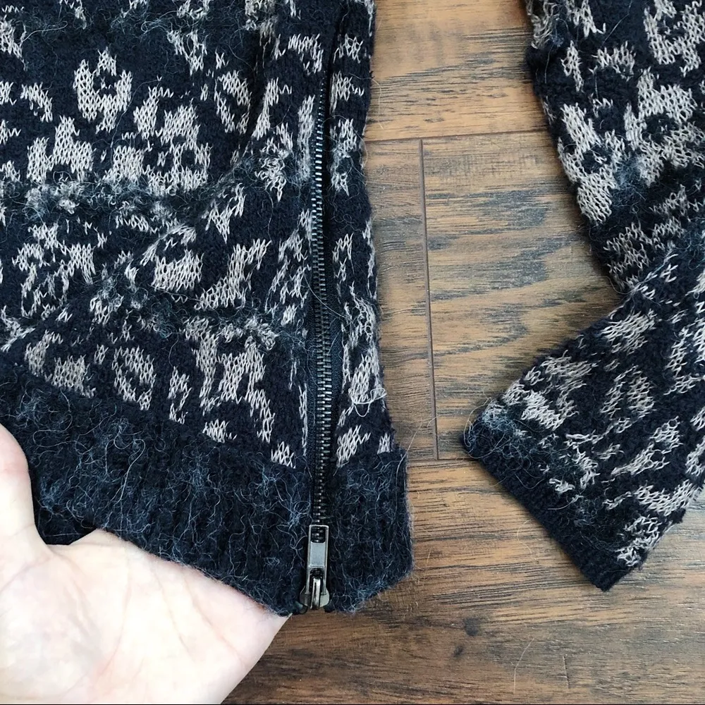 Free People • Floral Fields sweater black tan knit linen alpaca fuzzy zipper - Image 11