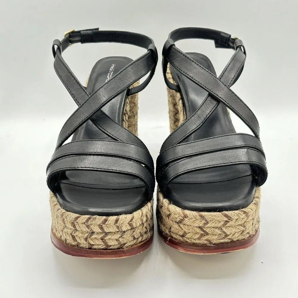 Free People Fahn Jute‎ Platform Strappy Sandal Black Leather Women's Sz 11 - Image 2