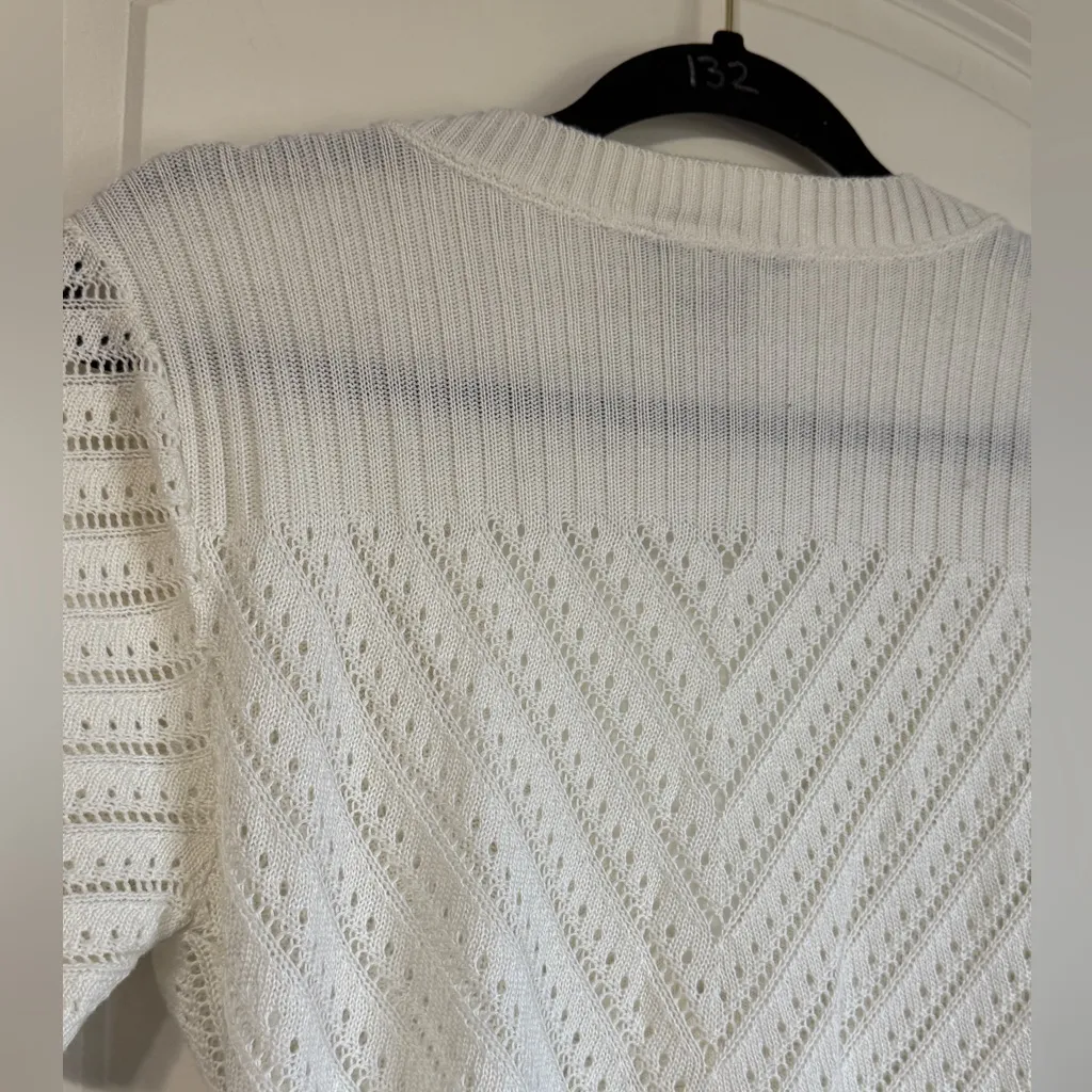 Requirements vtg y2k Ivory Knit Button-Up Cardigan short sleeve womens small - Image 5