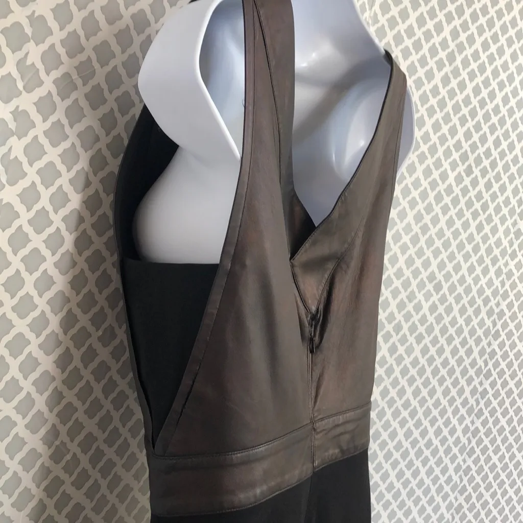 Theory‎ copper brown faux leather combo black stretchy bottom dress size - Image 6