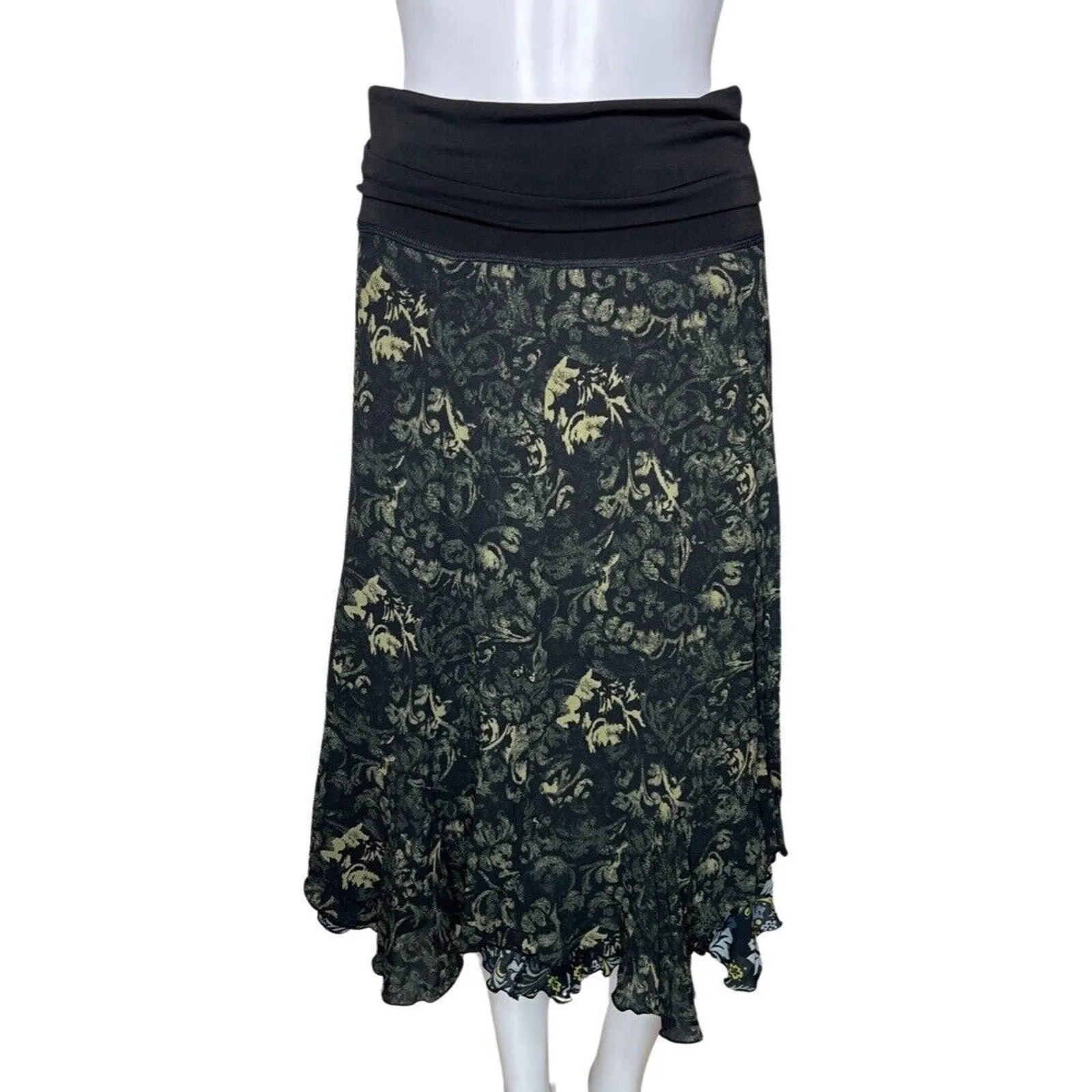 Cabi Skirt Womens Small‎ Black Floral Reversible A Line Lettuce Hem Bohemian - Image 6