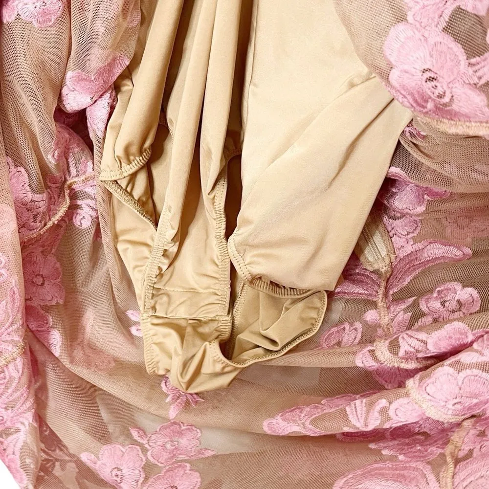 For Love & Lemons NWT Embroidered Maxi Dress Pink Women’s Size Small Mesh Nude - Image 9