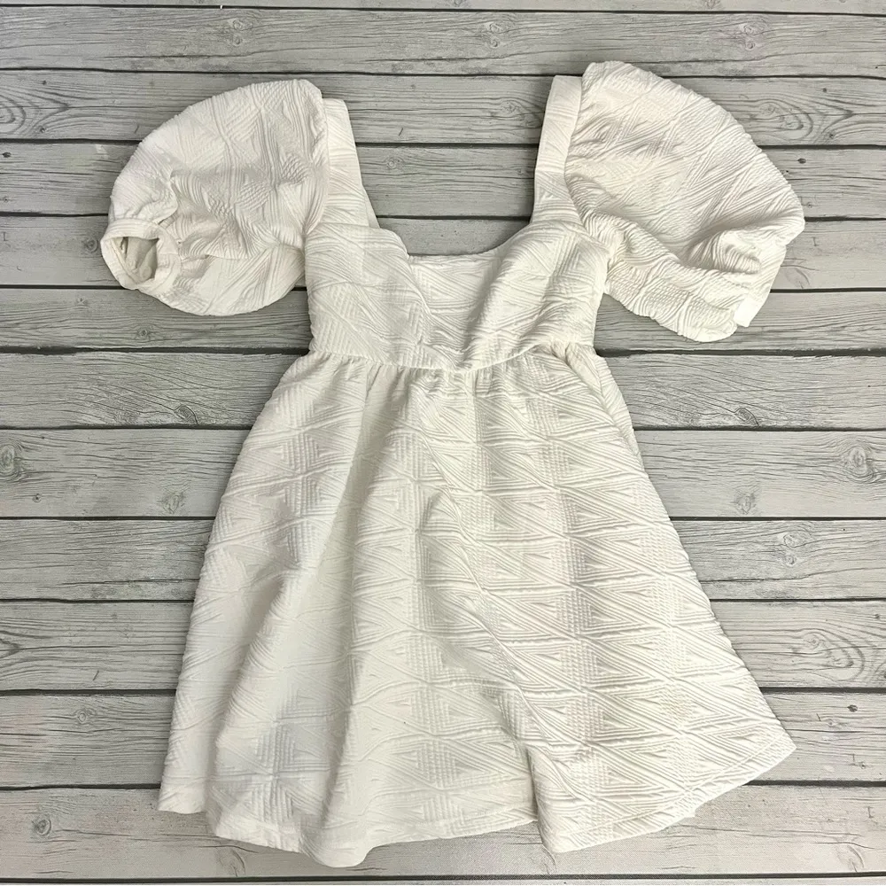 Free People violet mini White Puff Sleeve dress - Image 3