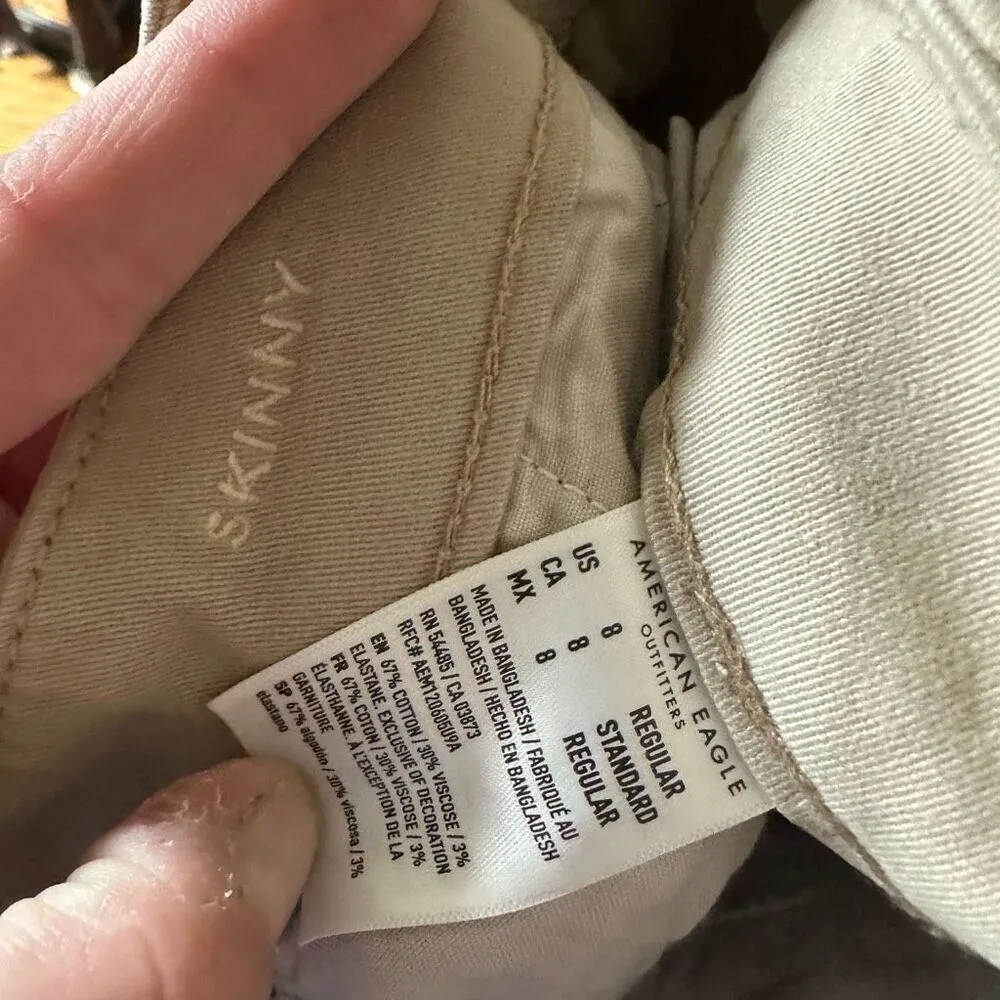 American Eagle tan skinny 8 preppy flat front slacks - Image 2