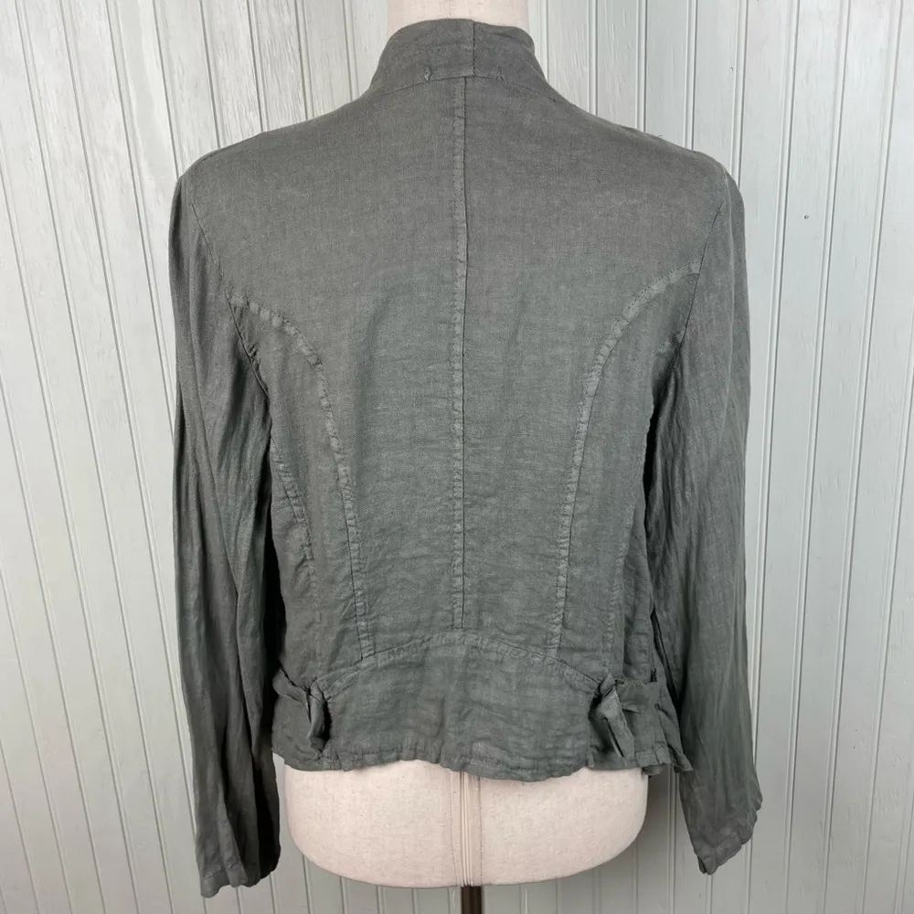 Tempo Paris Short Linen Jacket Style 192H Size Small Olive Green Lagenlook Italy - Image 6