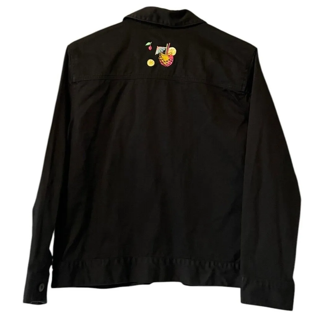 Breckenridge Black Embroidered Hawaiian Cocktail Drinks‎ Jean Jacket Petite Med - Image 2