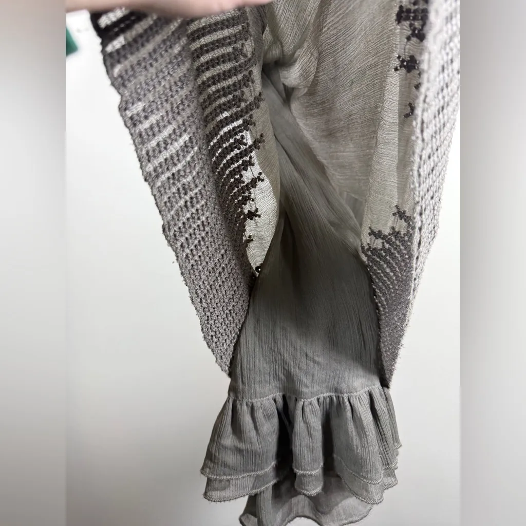 Free People Y2K Vintage Taupe Whimsygoth Fairy Embroidered Tunic Sz S Crochet - Image 7