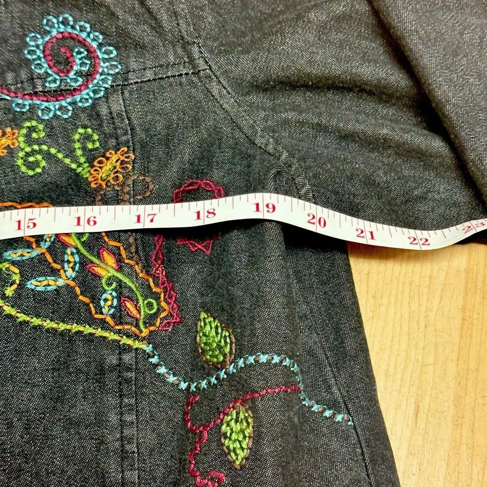 Denim and Co Womens Embroidered Shirt Jacket w/pockets size M Dark Denim Blue Size M - Image 5