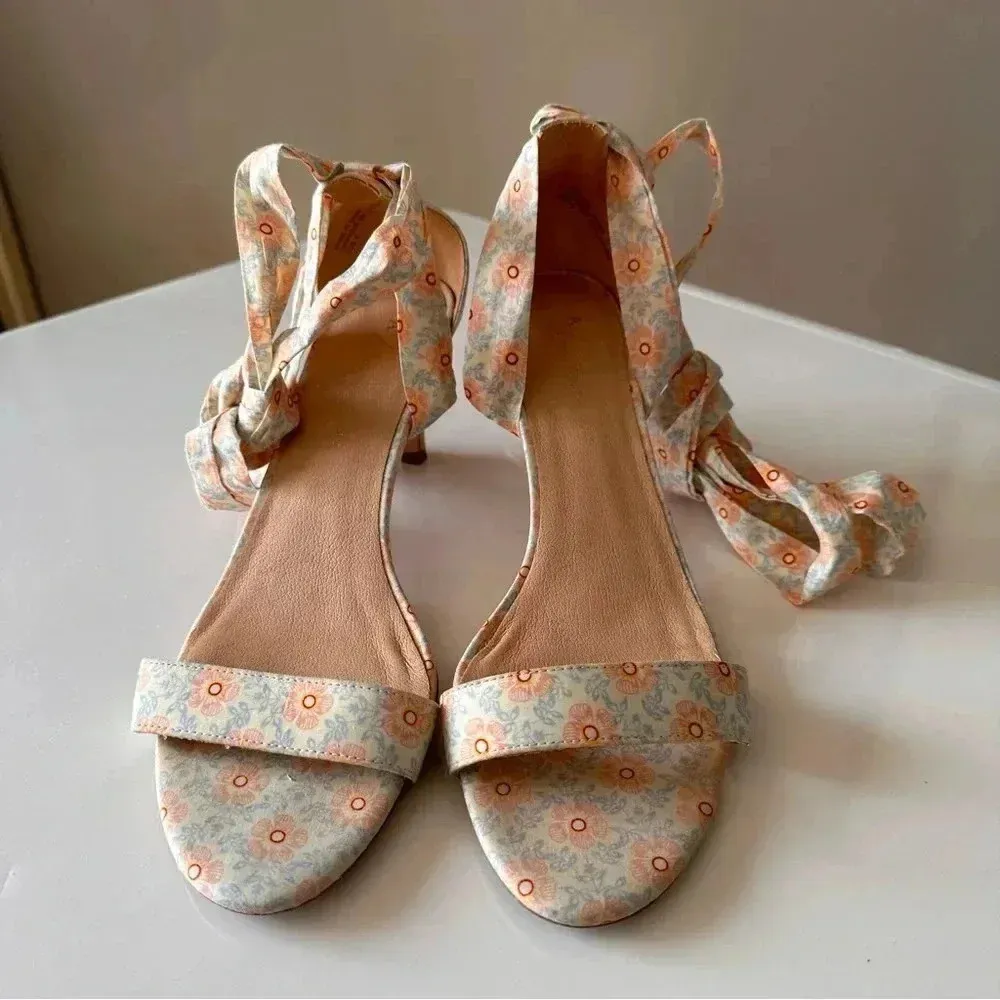 Anthropologie Floral Tie Up Heels Women’s size 8 Balletcore Boho Wedding Formal - Image 3