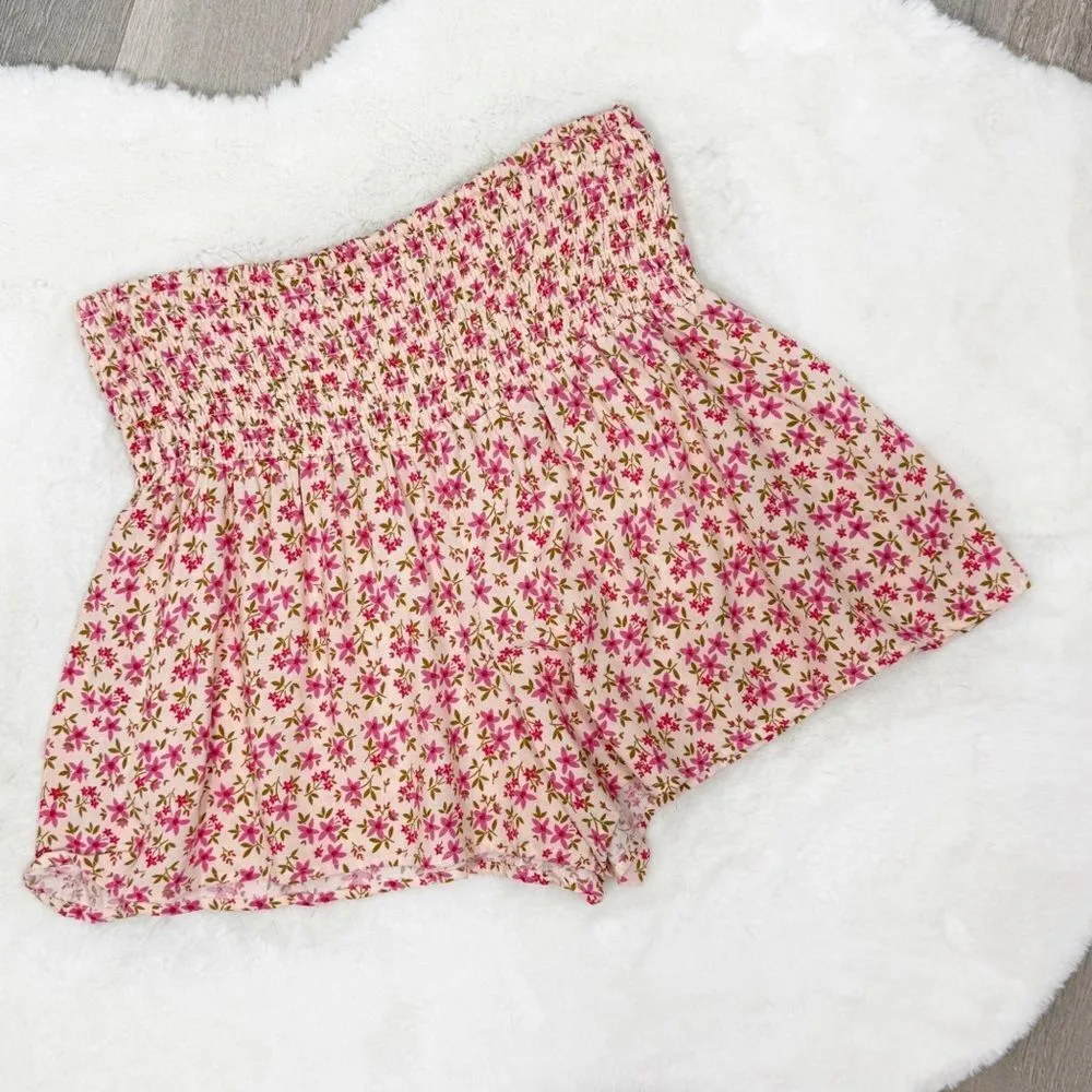 Soho Lady Floral Smocked High Waist Skort Shorts Pink Medium - Image 12