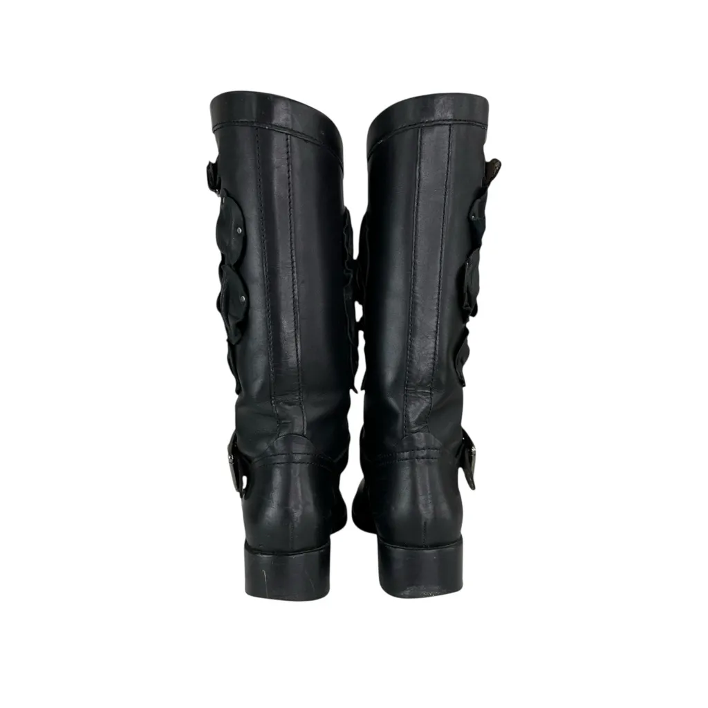Valentino Black Studded Floral Applique Biker Boots Size 38 - Image 5