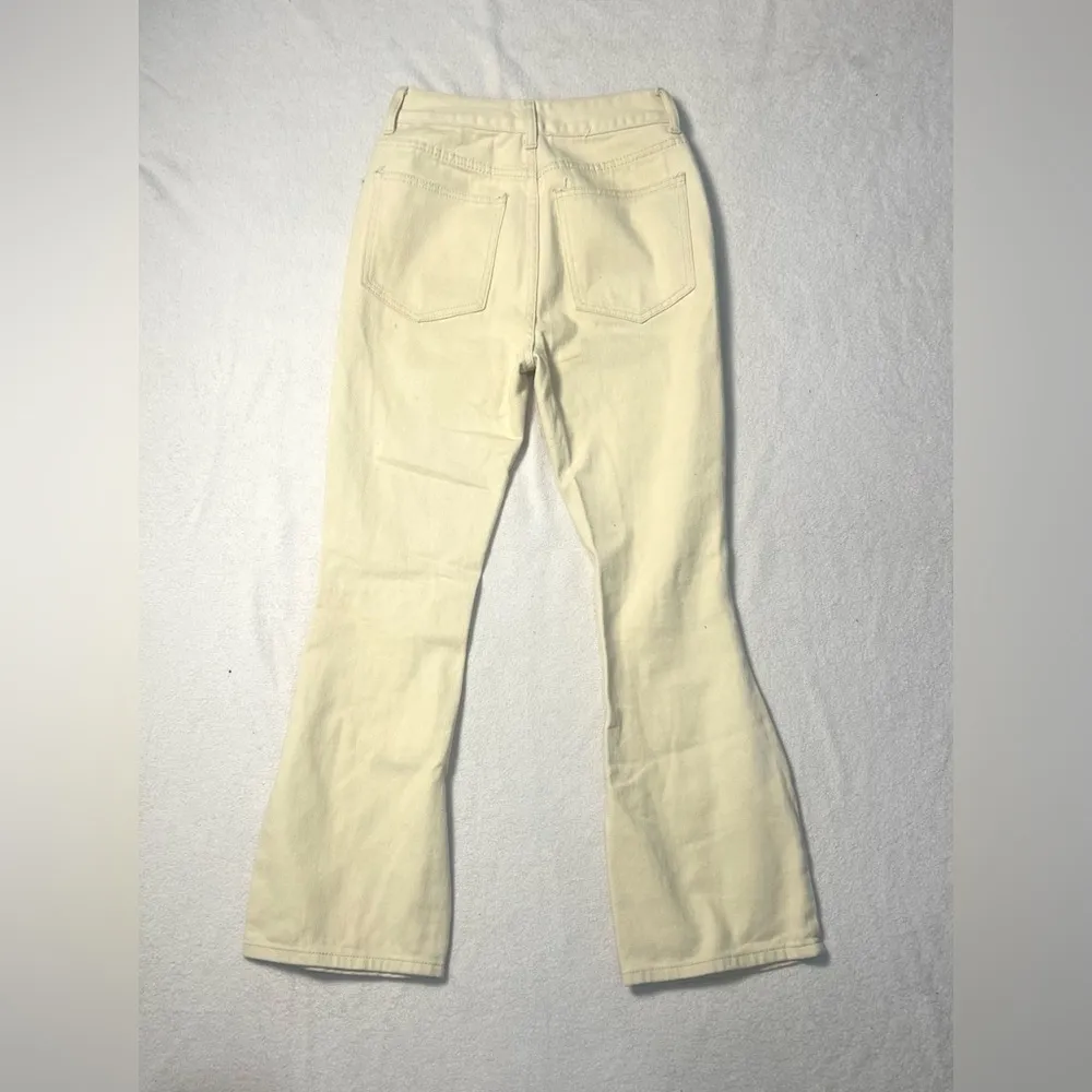 SheIn  Tan Boot Cut Jeans with White Butterfly Design - Image 3