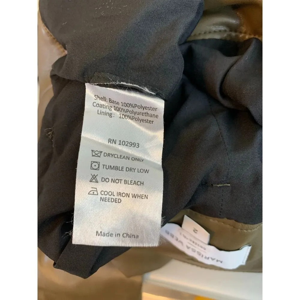 MARISSA WEBB COLLECTIVE Olive Green Faux Leather Tie Waist Pants Size 2 - Image 11