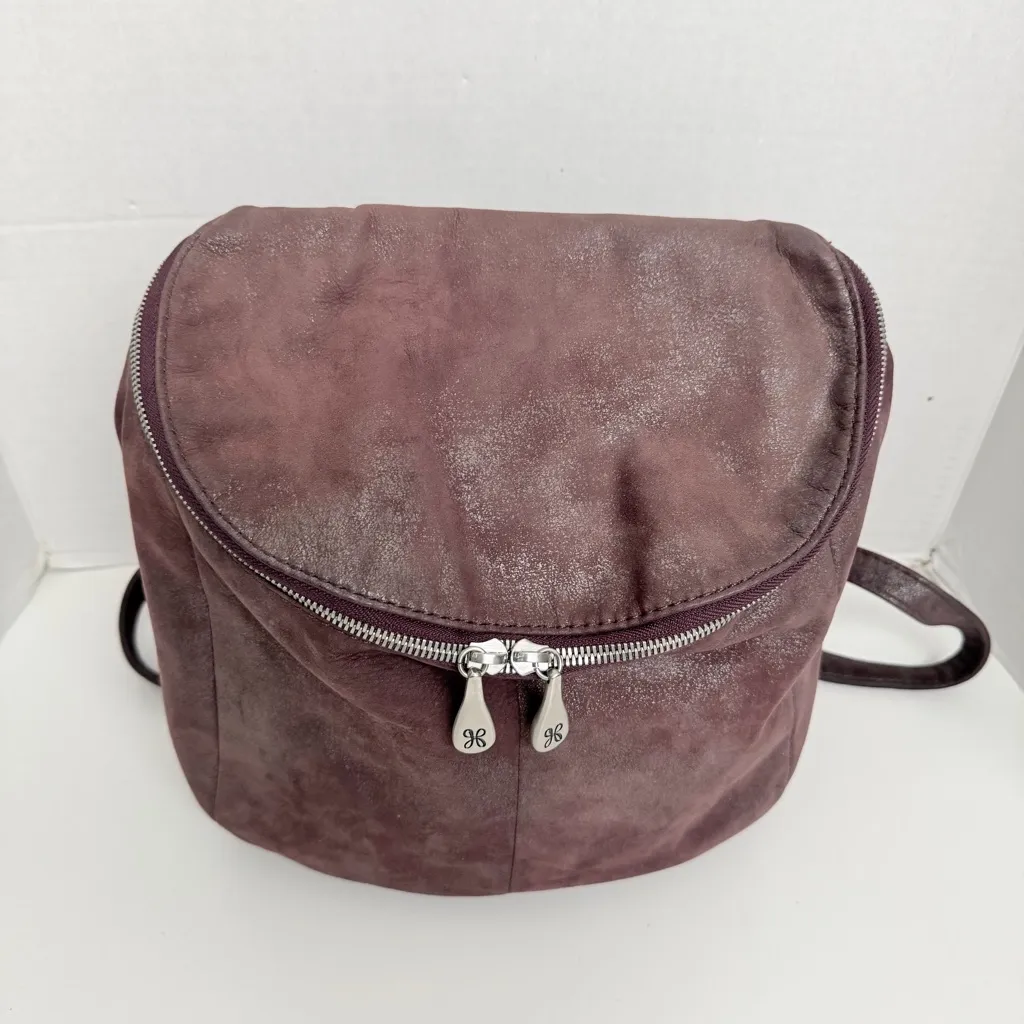 Hobo River Backpack Purse Leather Boho Bohemian Travel Wine Plum Graphite Silver - Image 2