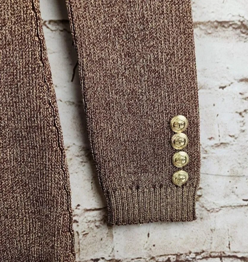 Retrofete Avenue Rib Knit Dress in Metallic Cognac Size XL Long Sleeve Mini NWOT - Image 7