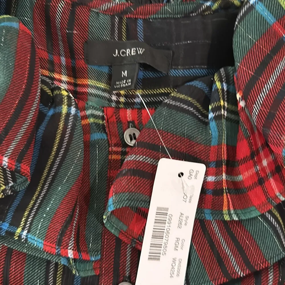 NWT JCrew Sleeveless Ruffle Collar Top in Black Stewart Tartan Sz M - Image 4