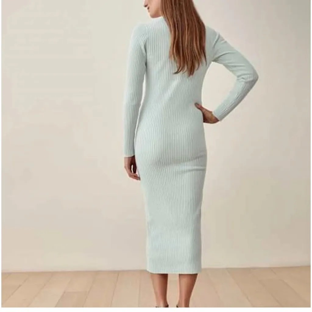 NWT revolve 525 AmericaRibbed Knit Button Down Cardigan Midi Dress Blue medium - Image 2